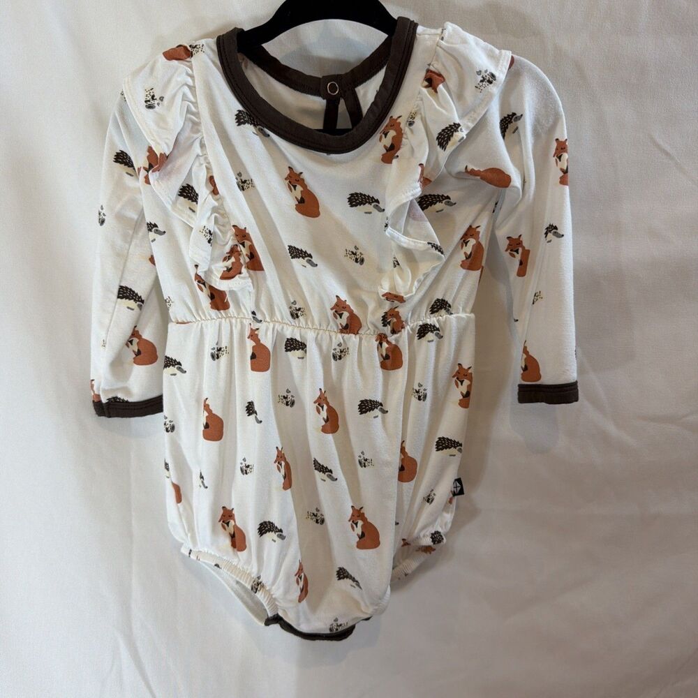 Kyte Baby Sienna Woodland Long Sleeve Bubble Romper Size 6-12 M Fox Brown Bamboo